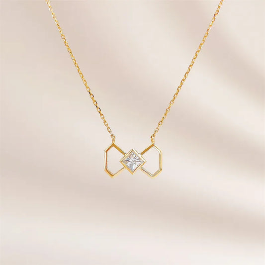 0.33 ct Bow Princess-Cut Lab-Grown Diamond Necklace in 18K Yellow Gold