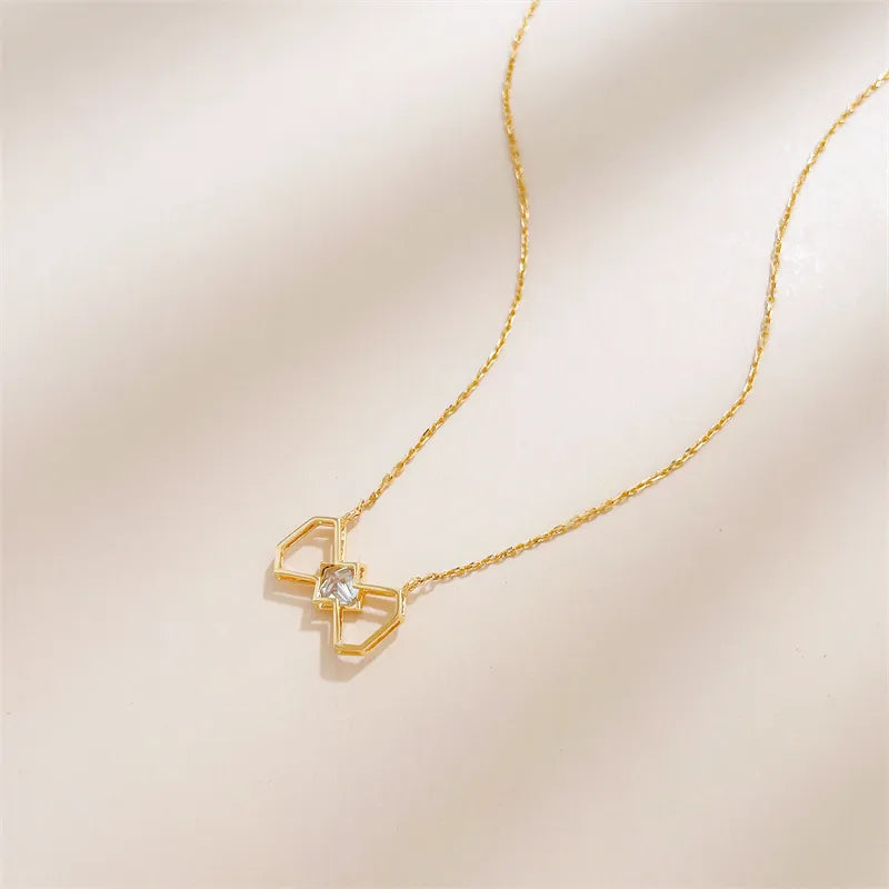 0.33 ct Bow Princess-Cut Lab-Grown Diamond Necklace in 18K Yellow Gold