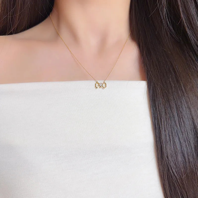 0.33 ct Bow Princess-Cut Lab-Grown Diamond Necklace in 18K Yellow Gold