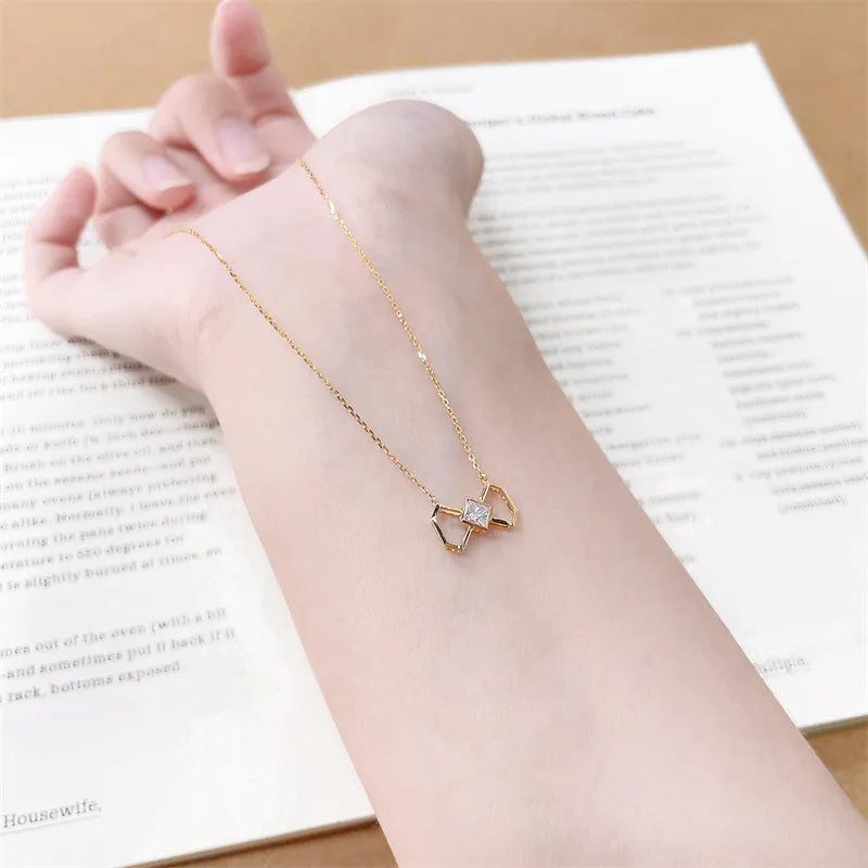 0.33 ct Bow Princess-Cut Lab-Grown Diamond Necklace in 18K Yellow Gold
