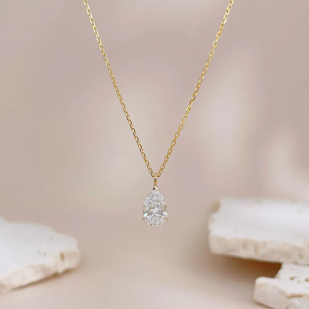 1.02 ct Minimalist Adjustable Pear-Cut Lab-Grown Diamond Necklace in 18K Yellow Gold – APYN0253-Y