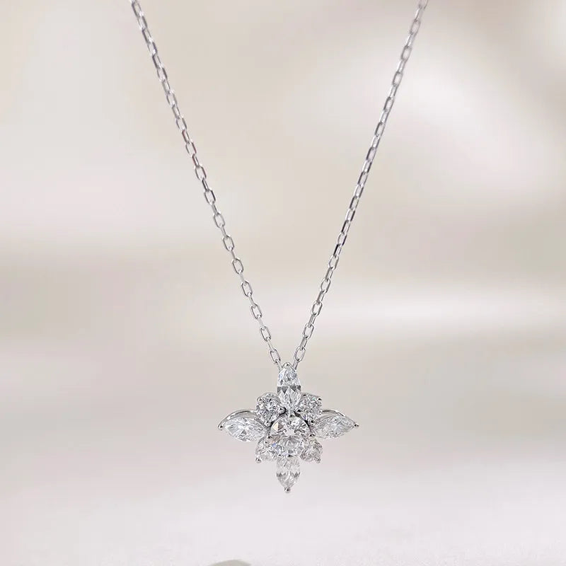 0.55 ctw Snowflake Pavé Round-Cut Lab-Grown Diamond Necklace in 18K White Gold