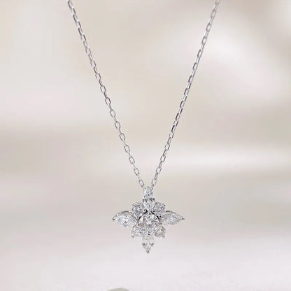 0.55 ctw Snowflake Pavé Round-Cut Lab-Grown Diamond Necklace in 18K White Gold