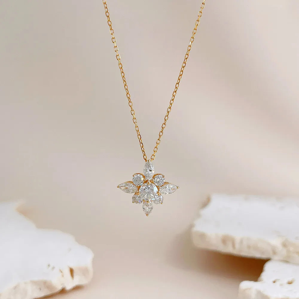 0.57 ctw Snowflake Pavé Mixed-Cut Lab-Grown Diamond Necklace in 18K Yellow Gold