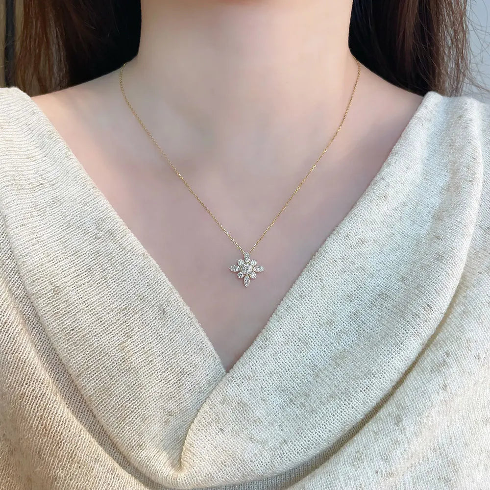 0.57 ctw Snowflake Pavé Mixed-Cut Lab-Grown Diamond Necklace in 18K Yellow Gold