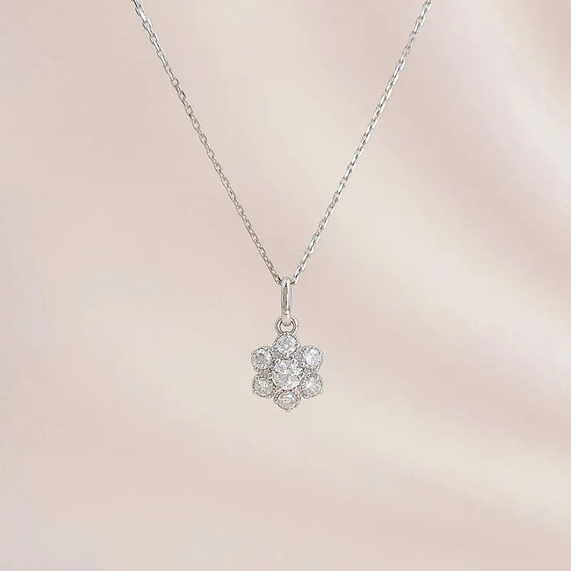 0.33 ctw Floral Adjustable Round-Cut Lab-Grown Diamond Necklace in 18K White Gold