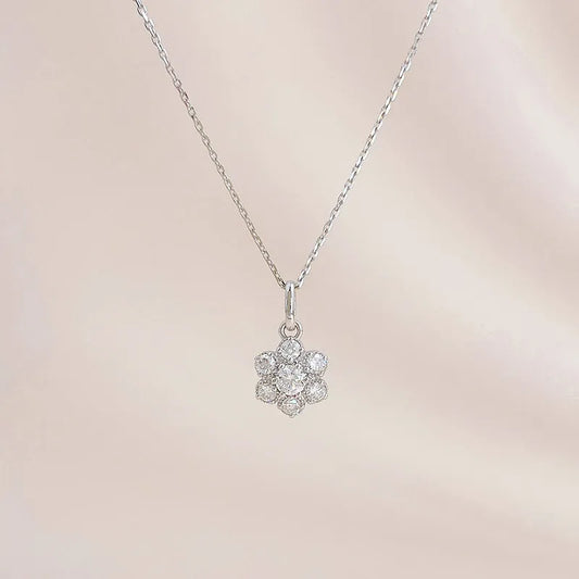 0.33 ctw Floral Adjustable Round-Cut Lab-Grown Diamond Necklace in 18K White Gold