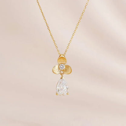 1 ct Floral Adjustable Pear-Cut Lab-Grown Diamond Necklace in 18K Yellow Gold