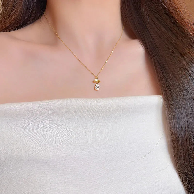 1 ct Floral Adjustable Pear-Cut Lab-Grown Diamond Necklace in 18K Yellow Gold
