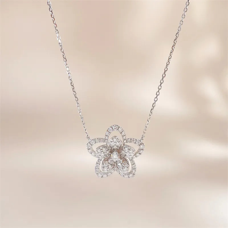 0.92 ctw Floral Pavé Round-Cut Lab-Grown Diamond Necklace in 18K White Gold – APYN0268-W