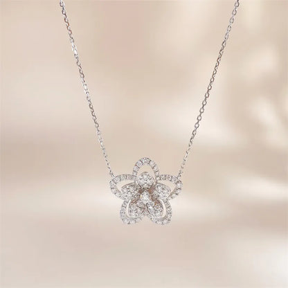 0.92 ctw Floral Pavé Round-Cut Lab-Grown Diamond Necklace in 18K White Gold – APYN0268-W