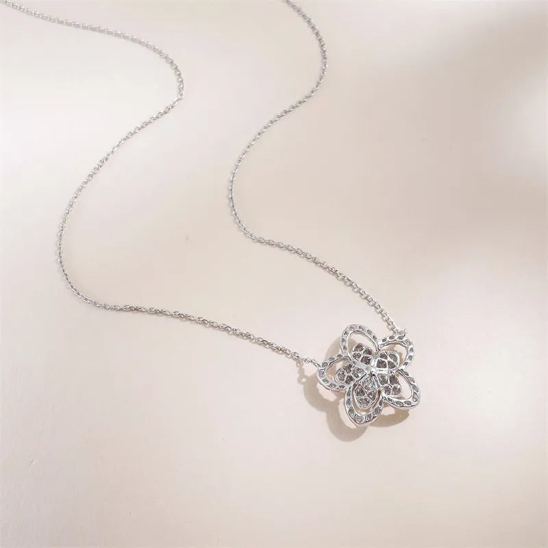 0.92 ctw Floral Pavé Round-Cut Lab-Grown Diamond Necklace in 18K White Gold – APYN0268-W