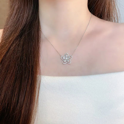 0.92 ctw Floral Pavé Round-Cut Lab-Grown Diamond Necklace in 18K White Gold – APYN0268-W