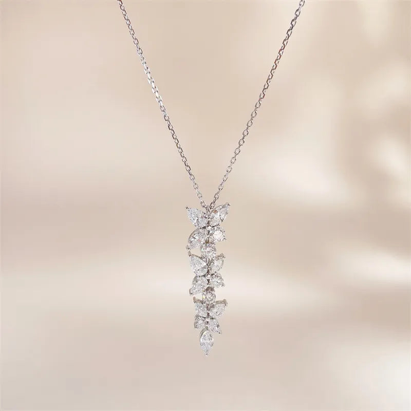 2.1 ctw Floral Cluster Mixed-Cut Lab-Grown Diamond Pendant Necklace in 18K White Gold