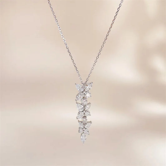 2.1 ctw Floral Cluster Mixed-Cut Lab-Grown Diamond Pendant Necklace in 18K White Gold