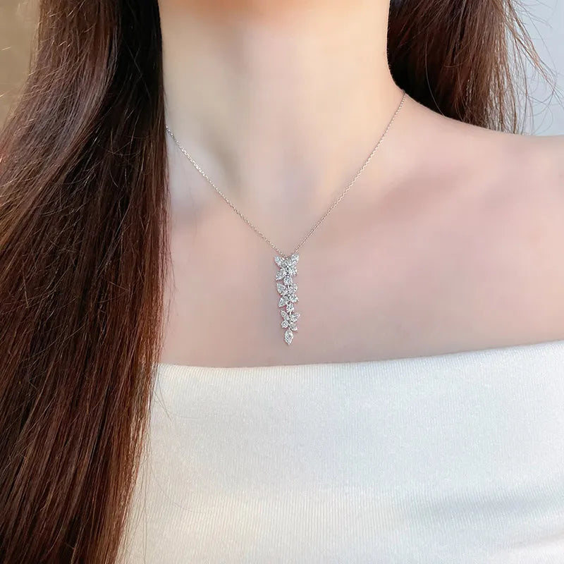 2.1 ctw Floral Cluster Mixed-Cut Lab-Grown Diamond Pendant Necklace in 18K White Gold