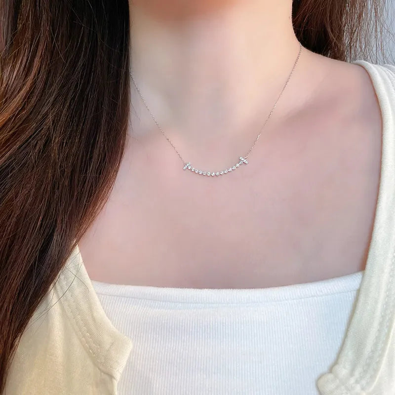 0.34 ctw Pavé Round-Cut Lab-Grown Diamond Necklace in 18K White Gold