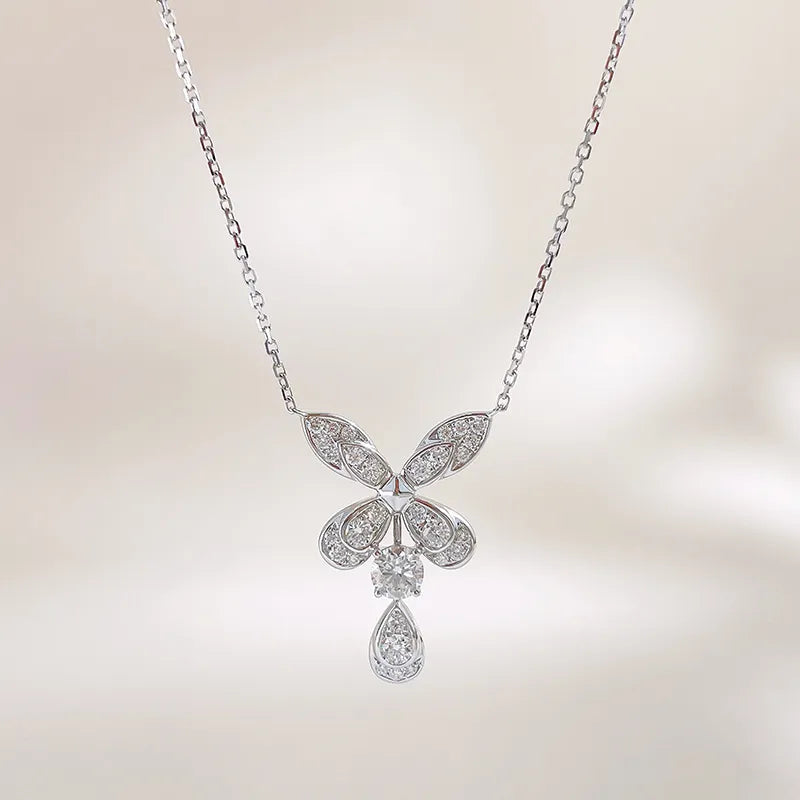 0.33 ct Butterfly Pavé Mixed-Cut Lab-Grown Diamond Necklace in 18K White Gold