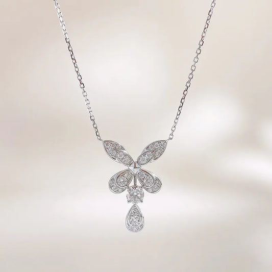 0.33 ct Butterfly Pavé Mixed-Cut Lab-Grown Diamond Necklace in 18K White Gold