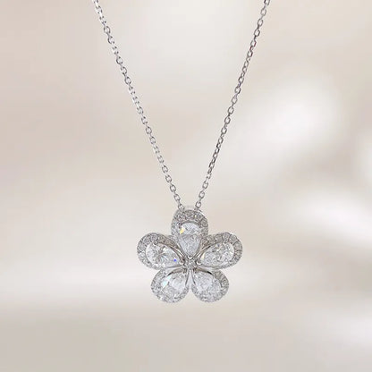 1.82 ctw Floral Pavé Mixed-Cut Lab-Grown Diamond Necklace in 18K White Gold