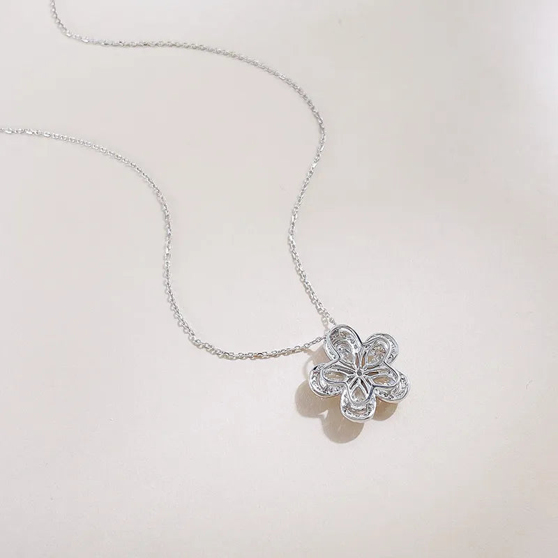 1.82 ctw Floral Pavé Mixed-Cut Lab-Grown Diamond Necklace in 18K White Gold