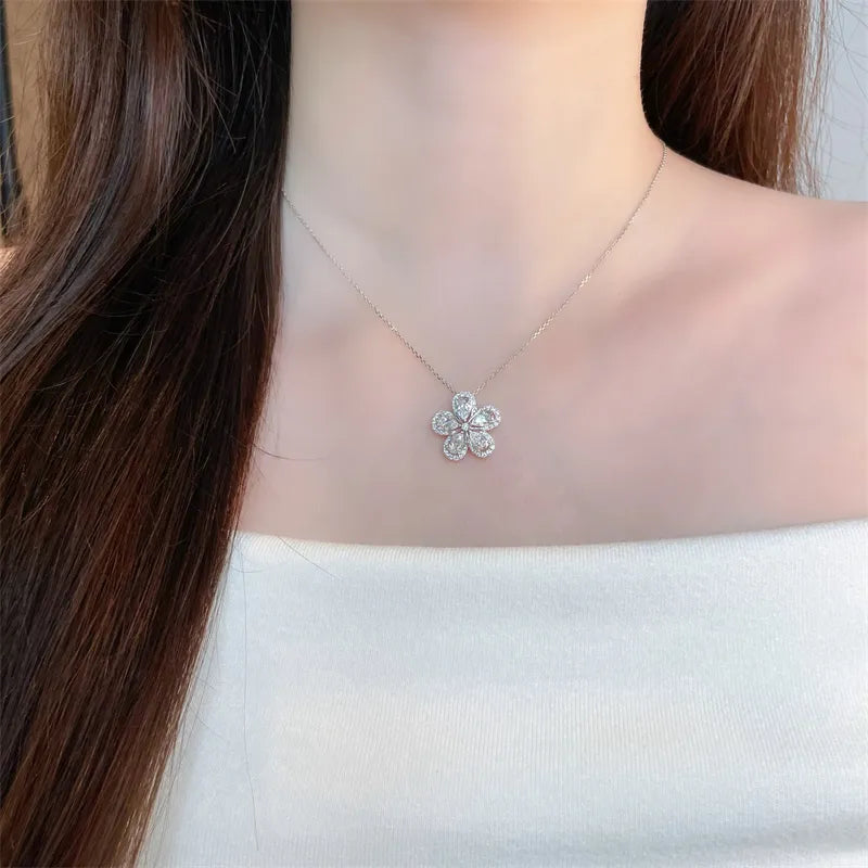 1.82 ctw Floral Pavé Mixed-Cut Lab-Grown Diamond Necklace in 18K White Gold