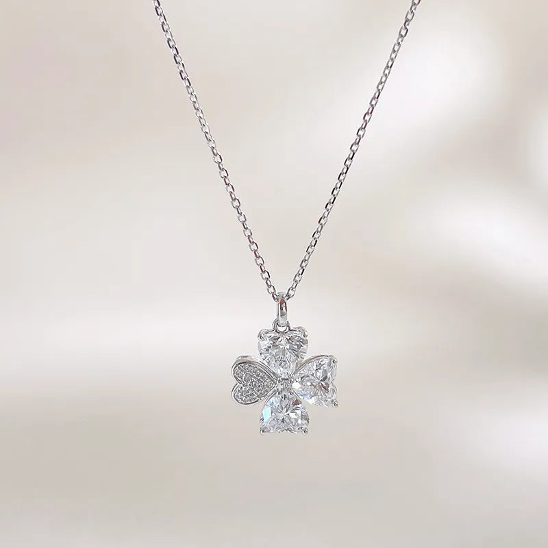 1.6 ctw Four-Leaf Clover Mixed-Cut Lab-Grown Diamond Necklace in 18K White Gold – APYN0298-W