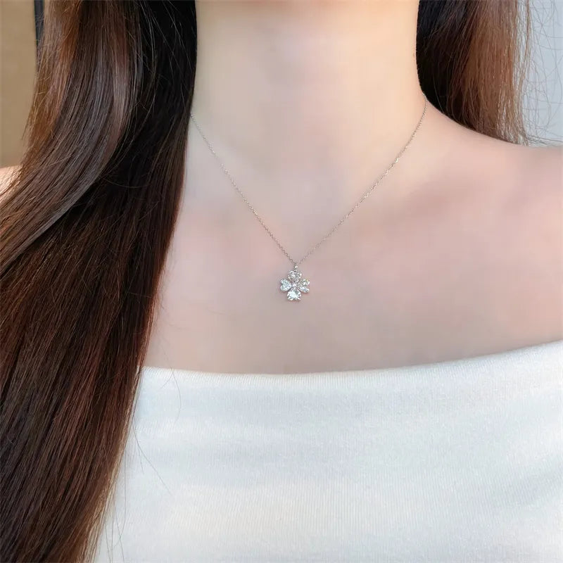 1.6 ctw Four-Leaf Clover Mixed-Cut Lab-Grown Diamond Necklace in 18K White Gold – APYN0298-W