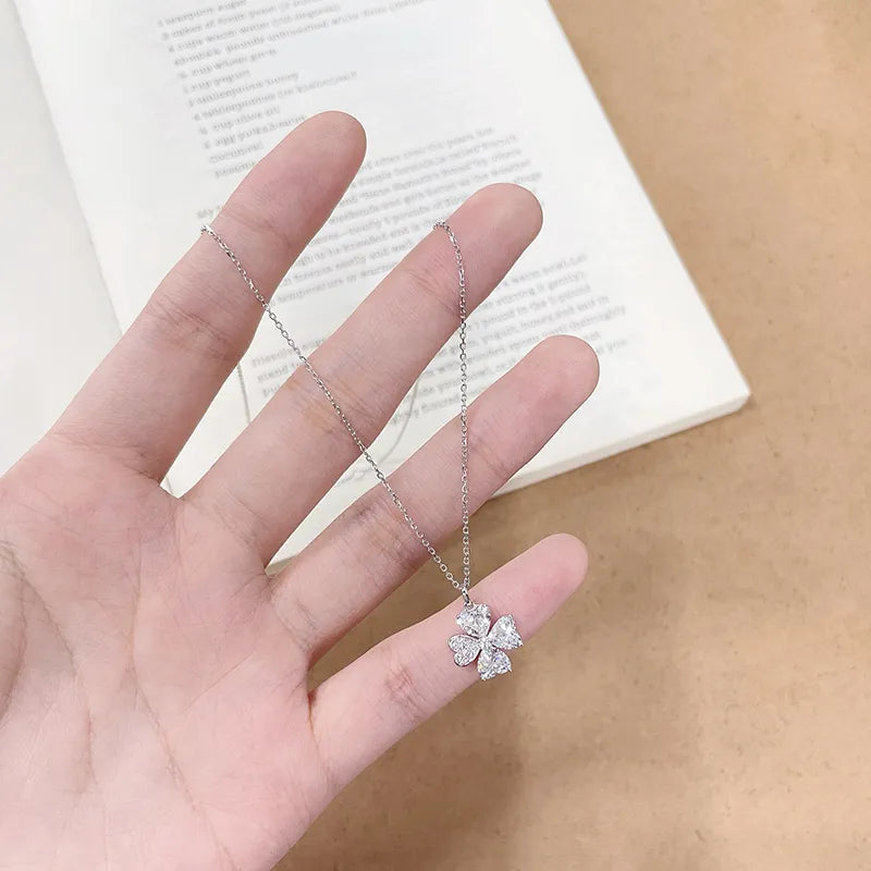 1.6 ctw Four-Leaf Clover Mixed-Cut Lab-Grown Diamond Necklace in 18K White Gold – APYN0298-W