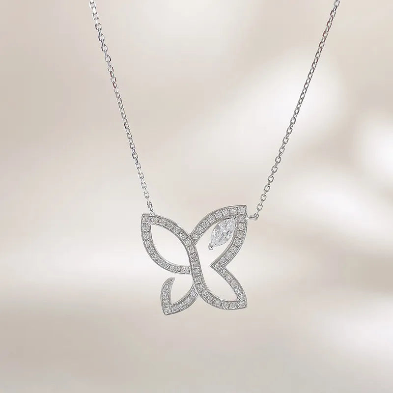 0.21 ct Four-Leaf Clover Pavé Round-Cut Lab-Grown Diamond Necklace in 18K White Gold