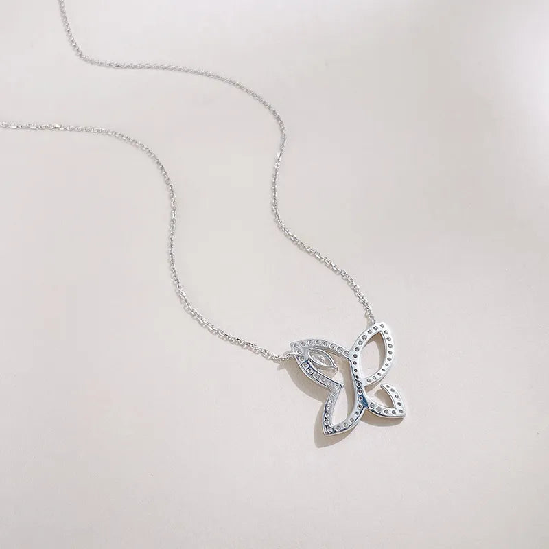 0.21 ct Four-Leaf Clover Pavé Round-Cut Lab-Grown Diamond Necklace in 18K White Gold