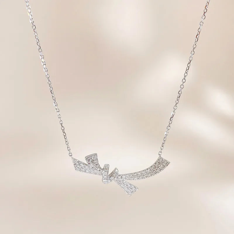 0.35 ctw Bow Round-Cut Lab-Grown Diamond Necklace in 18K White Gold