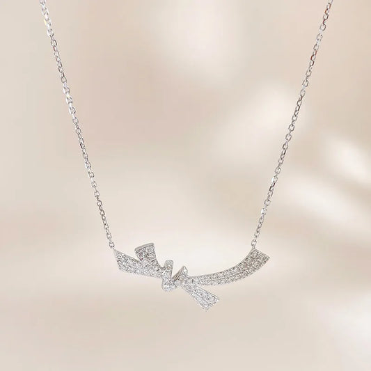 0.35 ctw Bow Round-Cut Lab-Grown Diamond Necklace in 18K White Gold