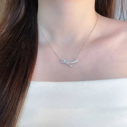 0.35 ctw Bow Round-Cut Lab-Grown Diamond Necklace in 18K White Gold
