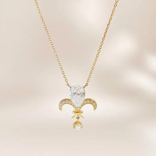1.06 ct Vintage Adjustable Pear-Cut Lab-Grown Diamond Pendant Necklace in 18K Yellow Gold