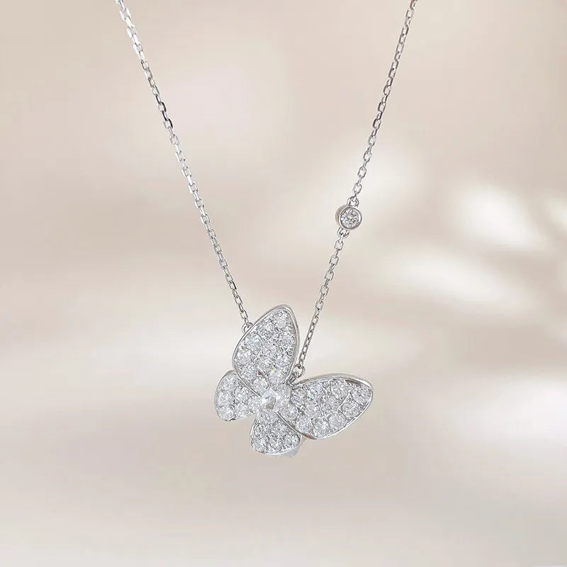 0.19 ct Butterfly Pavé Round-Cut Lab-Grown Diamond Necklace in 18K White Gold