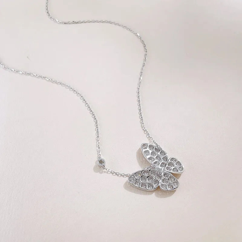 0.19 ct Butterfly Pavé Round-Cut Lab-Grown Diamond Necklace in 18K White Gold