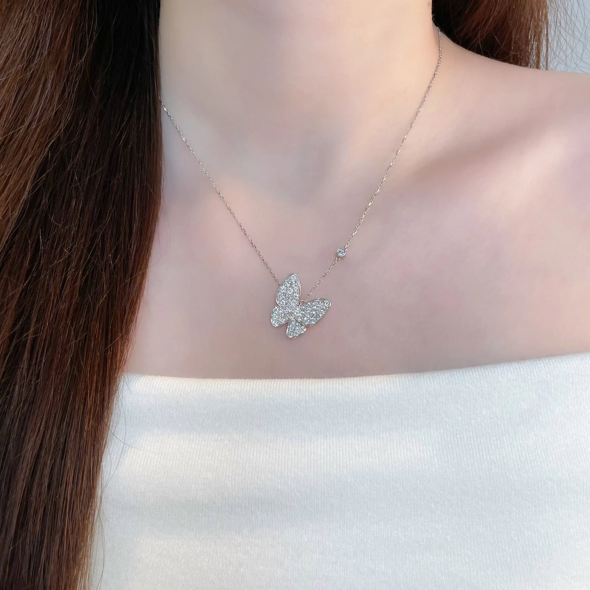 0.19 ct Butterfly Pavé Round-Cut Lab-Grown Diamond Necklace in 18K White Gold