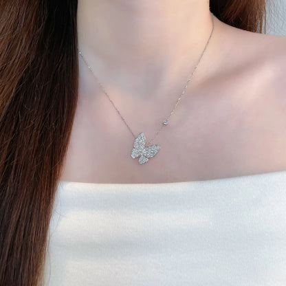 0.19 ct Butterfly Pavé Round-Cut Lab-Grown Diamond Necklace in 18K White Gold