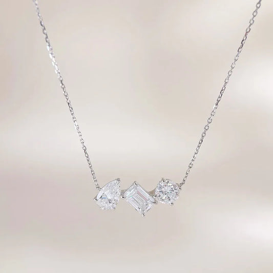 0.65 ct Minimalist Three-Stone Mixed-Cut Lab-Grown Diamond Necklace in 18K White Gold