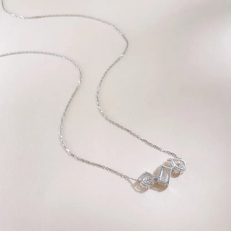 0.65 ct Minimalist Three-Stone Mixed-Cut Lab-Grown Diamond Necklace in 18K White Gold