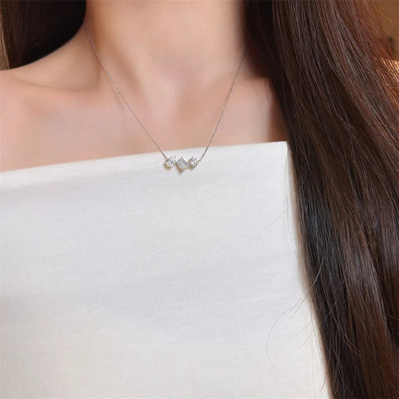 0.65 ct Minimalist Three-Stone Mixed-Cut Lab-Grown Diamond Necklace in 18K White Gold
