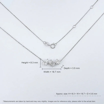 0.65 ct Minimalist Three-Stone Mixed-Cut Lab-Grown Diamond Necklace in 18K White Gold