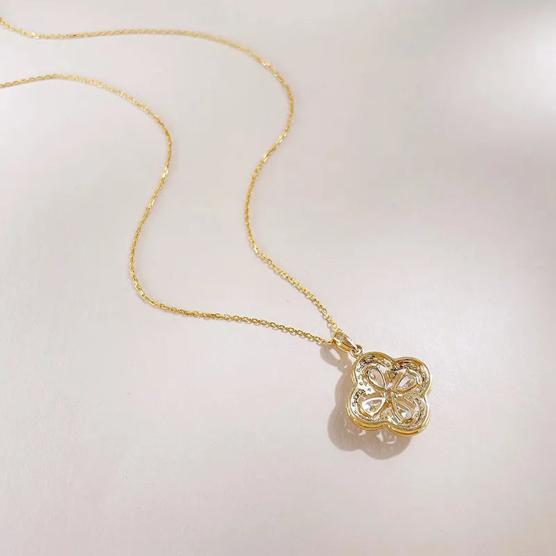 0.99 ctw Four-Leaf Clover Pavé Mixed-Cut Lab-Grown Diamond Necklace in 18K Yellow Gold