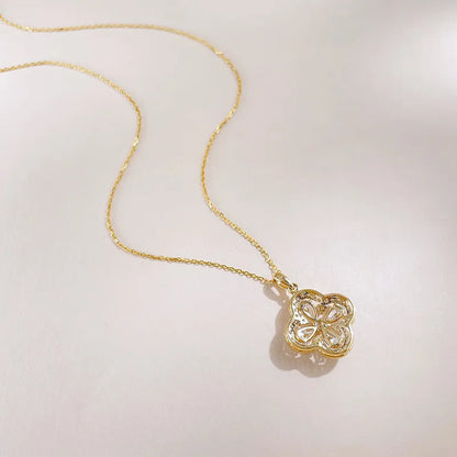 0.99 ctw Four-Leaf Clover Pavé Mixed-Cut Lab-Grown Diamond Necklace in 18K Yellow Gold