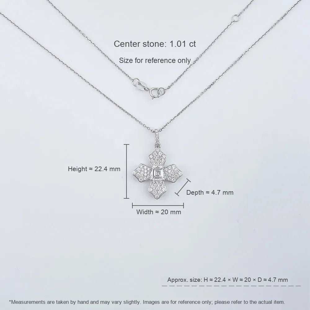 1.07 ct Four-Leaf Clover Pavé Emerald-Cut Lab-Grown Diamond Necklace in 18K White Gold