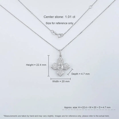 1.07 ct Four-Leaf Clover Pavé Emerald-Cut Lab-Grown Diamond Necklace in 18K White Gold