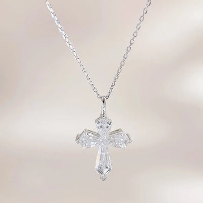 1.23 ctw Cross Adjustable Pear-Cut Lab-Grown Diamond Necklace in 18K White Gold