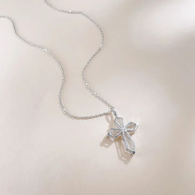 1.23 ctw Cross Adjustable Pear-Cut Lab-Grown Diamond Necklace in 18K White Gold