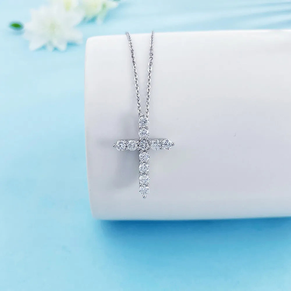 1.78 ctw Cross Round-Cut Lab-Grown Diamond Pendant in PT950 Platinum